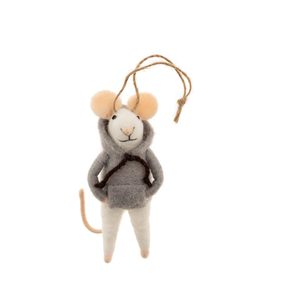Felt Mouse Ornament:  Hoodie Hayden Mouse Holiday Ornament