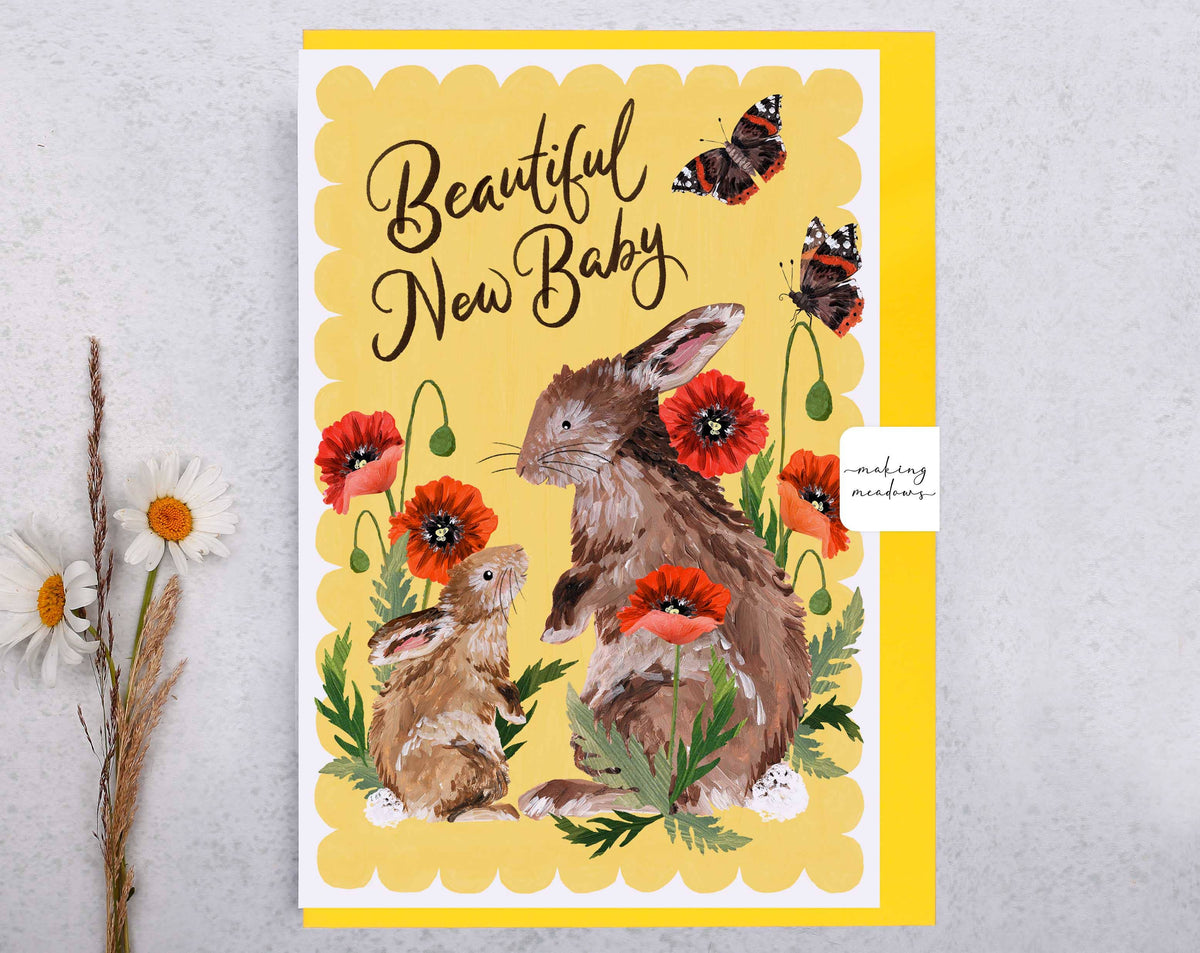New Baby Card | Beautiful New Baby Rabbit Greeting Card