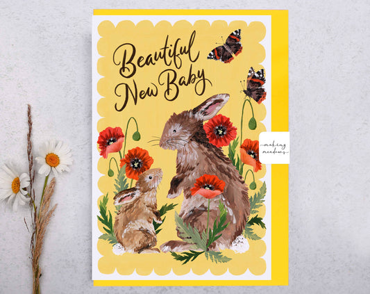 New Baby Card | Beautiful New Baby Rabbit Greeting Card