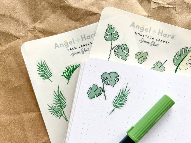 Monstera Leaves Sticker Sheet | Clear Frosted Matte