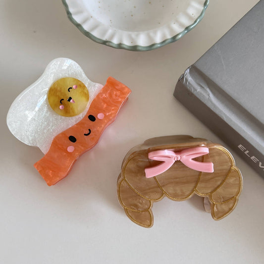 Cute Smiley Sushi Hair Claw, Bow Croissant Hair Clip