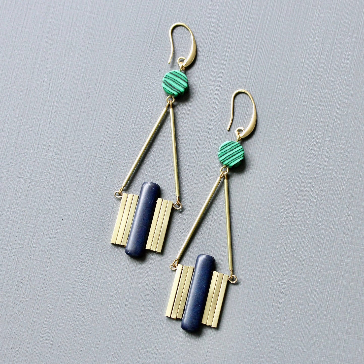 JLTE69 green and blue Artdeco earrings