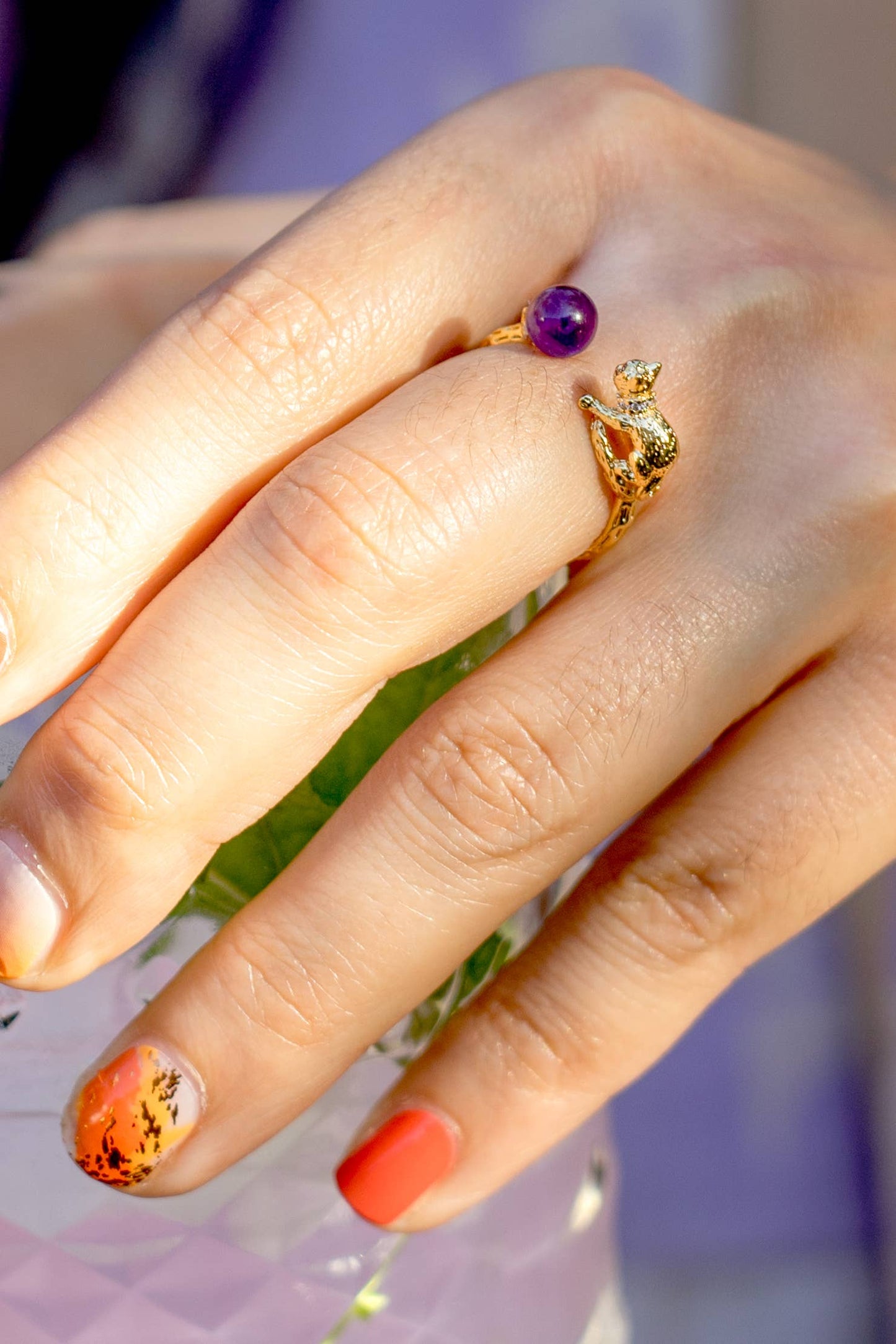 Cat's Cradle Ring - 18K Gold Plated + Amethyst