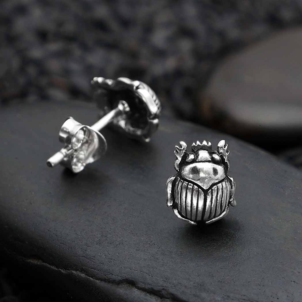 Sterling Silver Scarab Post Earrings 8x7mm