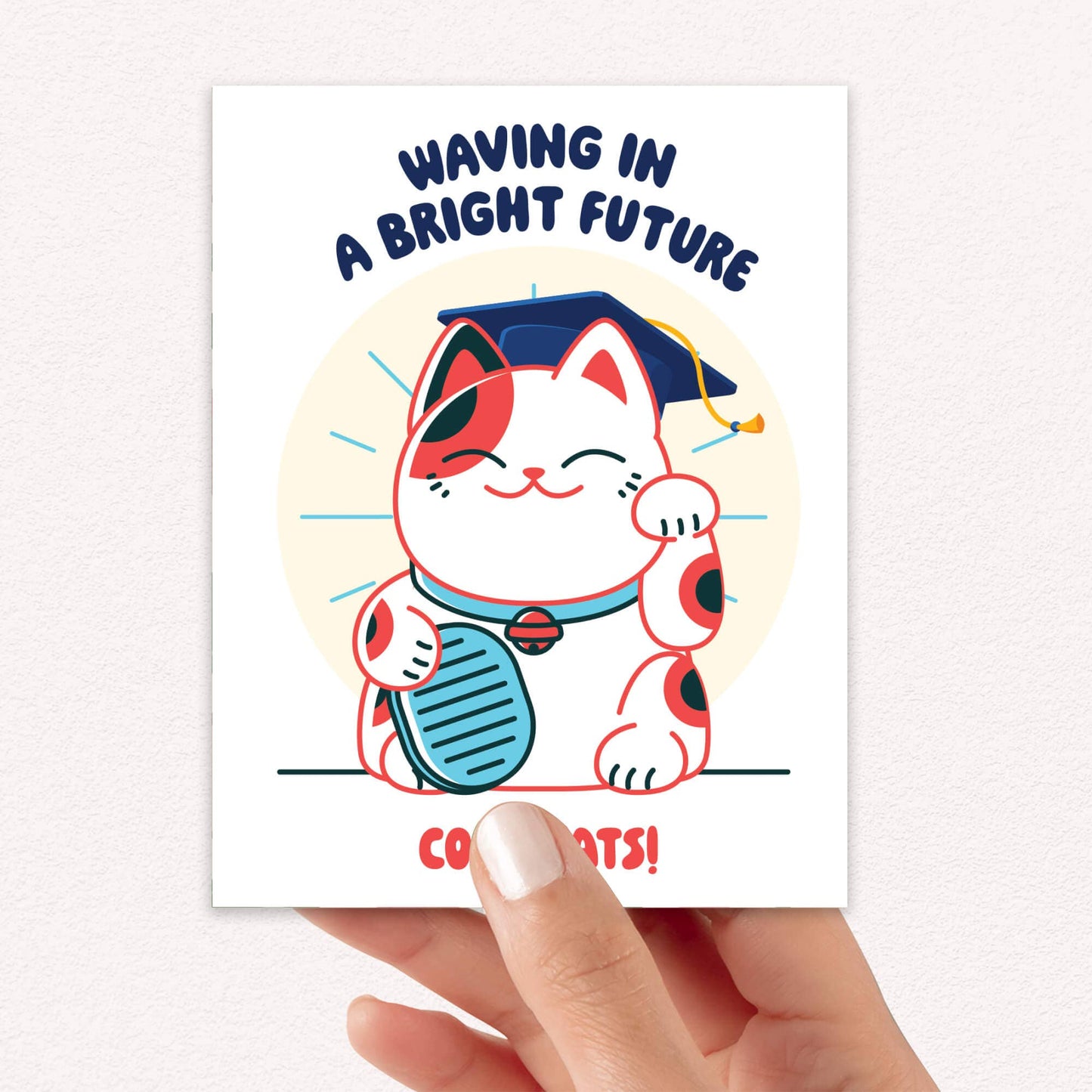 Lucky Cat Graduation Card | Japanese Maneki Neko Congratulations Cap