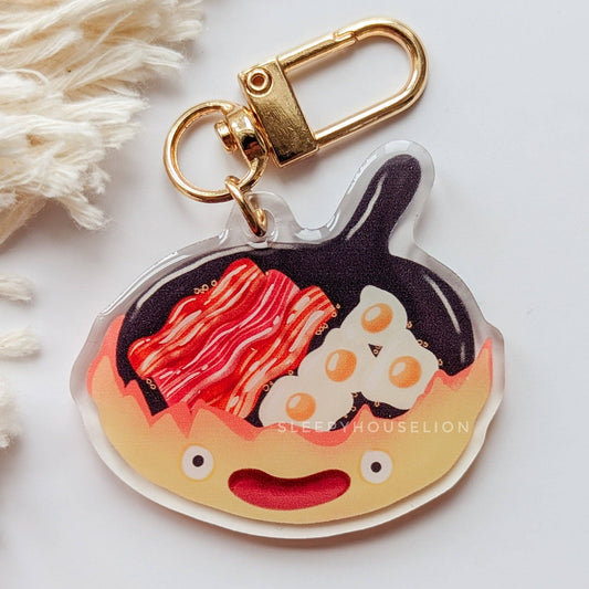 Flames Cooking Eggs and Bacon Acrylic Keychain