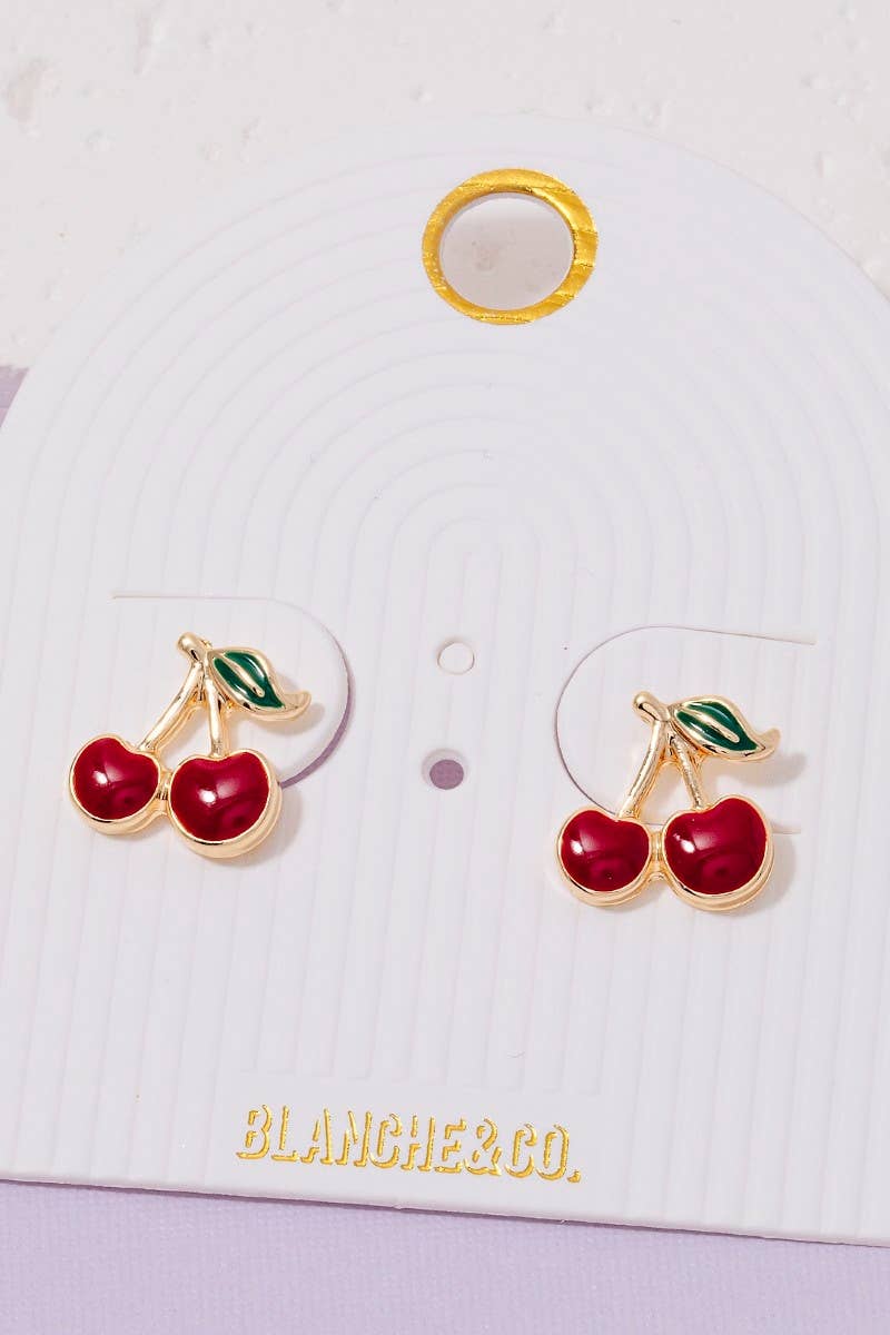 Epoxy Resin Cherry Stud Earrings