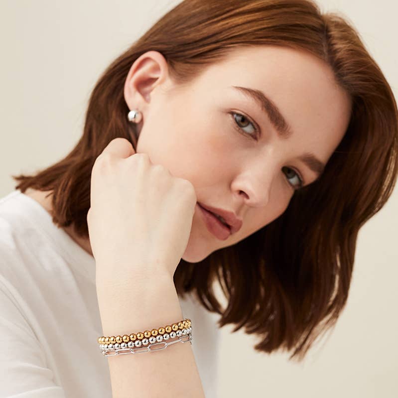 Gold Beads Bracelets- 14K Gold Steel Bead Stretch Bracelets