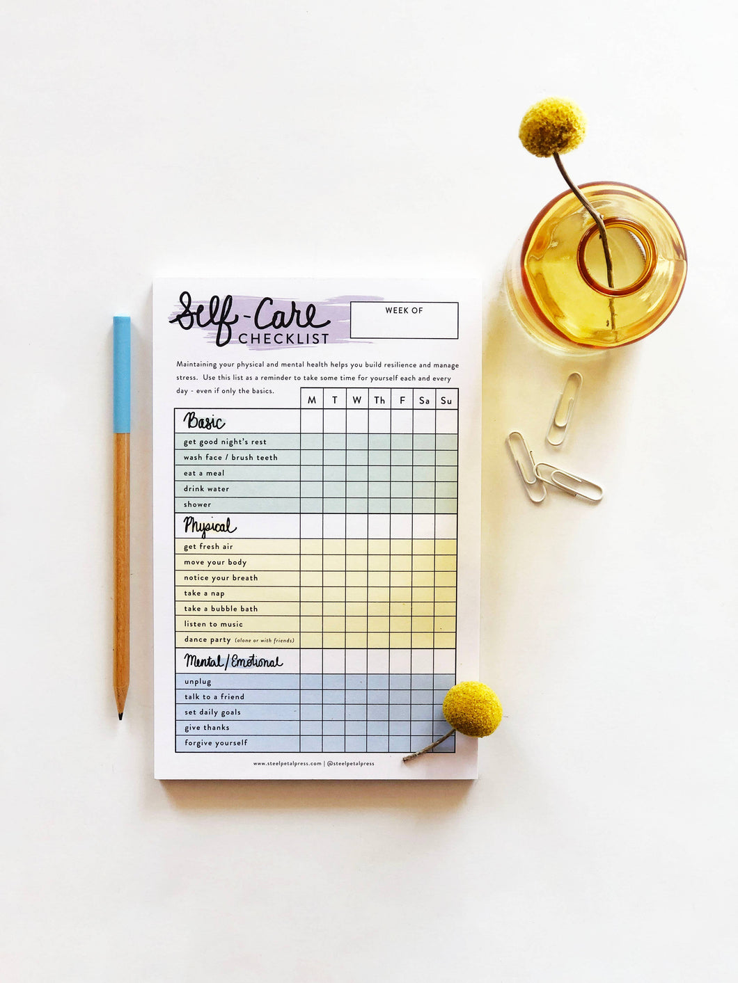 Notepad - Self Care Checklist