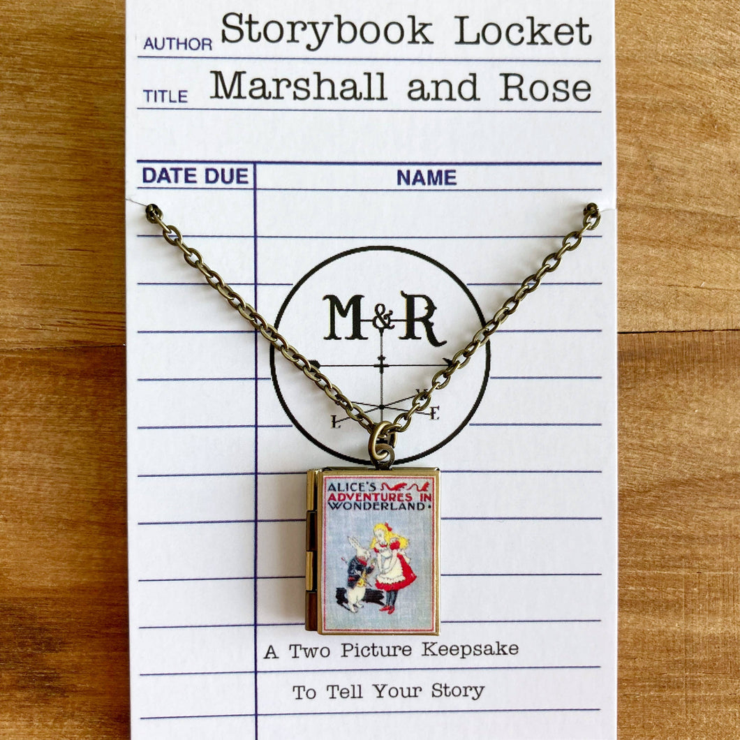 Book Locket Alice In Wonderland - Gray with Rabbit