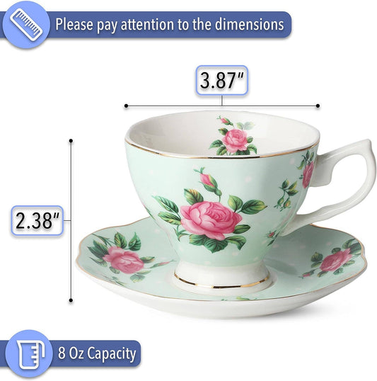 Floral Tea Cups & Saucers with Gold Trim
