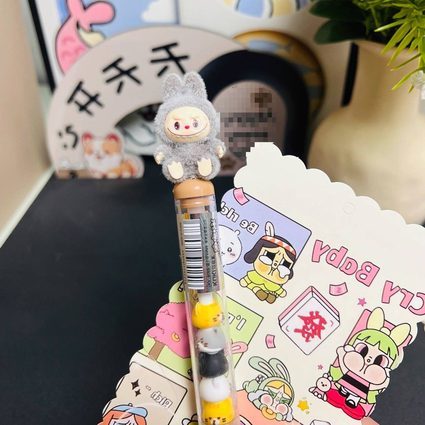 Labubu flocking deco gel pen cute student creative labubu pen