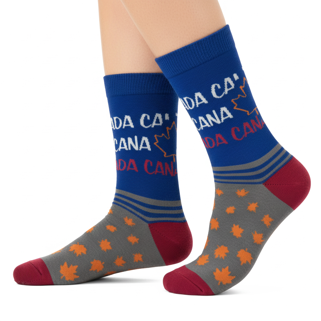 Canada Maple Leaf Crew Socks, Colorful Canadian Flag Graphic Travel Souvenir
