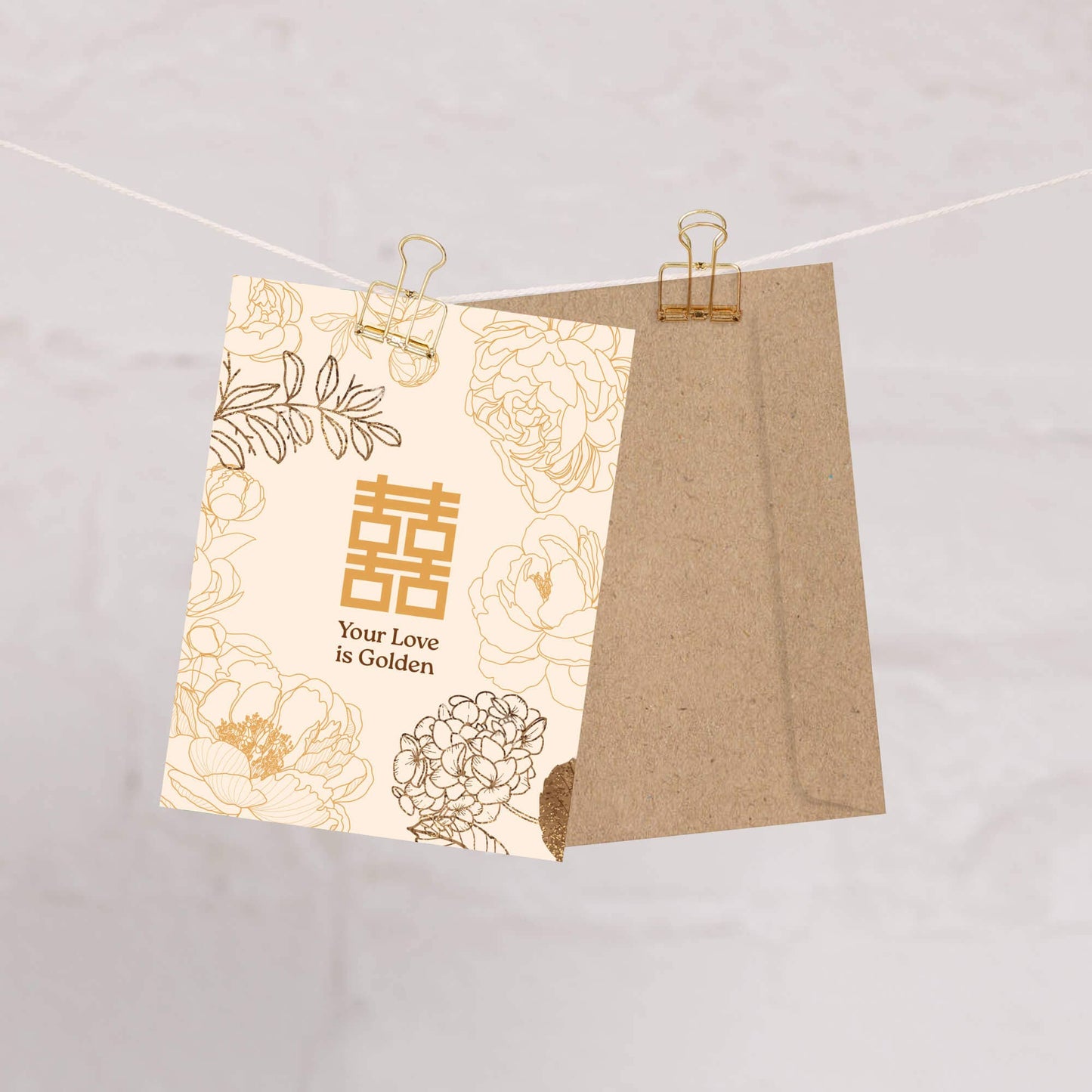 Golden Love Asian Wedding Cards | Chinese Double Happiness Character