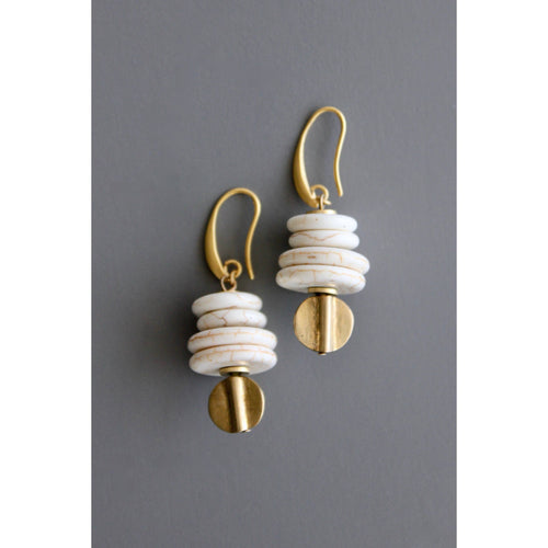 BKNE05 White magnesite and brass earrings - Front & Company: Gift Store