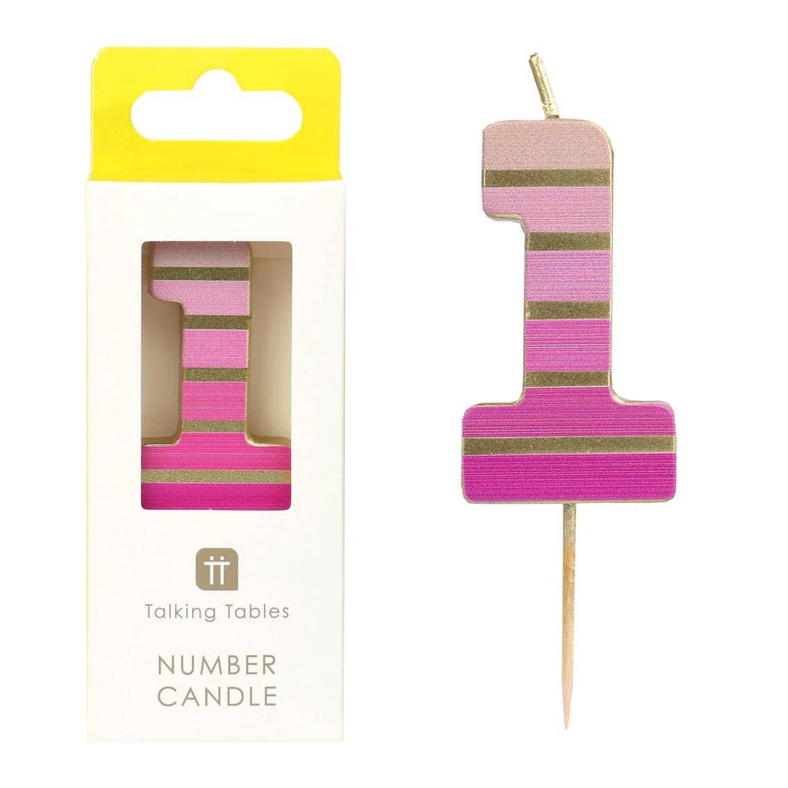 Pink & Gold Number Birthday Candle - 1 | Cake Candles |