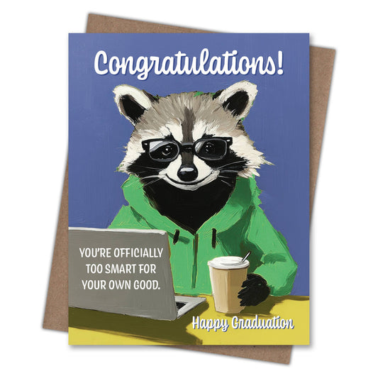 Too Smart Raccoon Recycled Graduation Card for Outdoor Grads