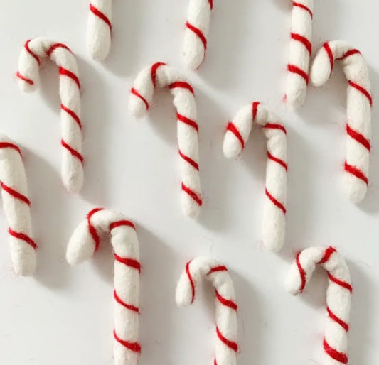 One Felt Candy Cane - White With Red Stripes