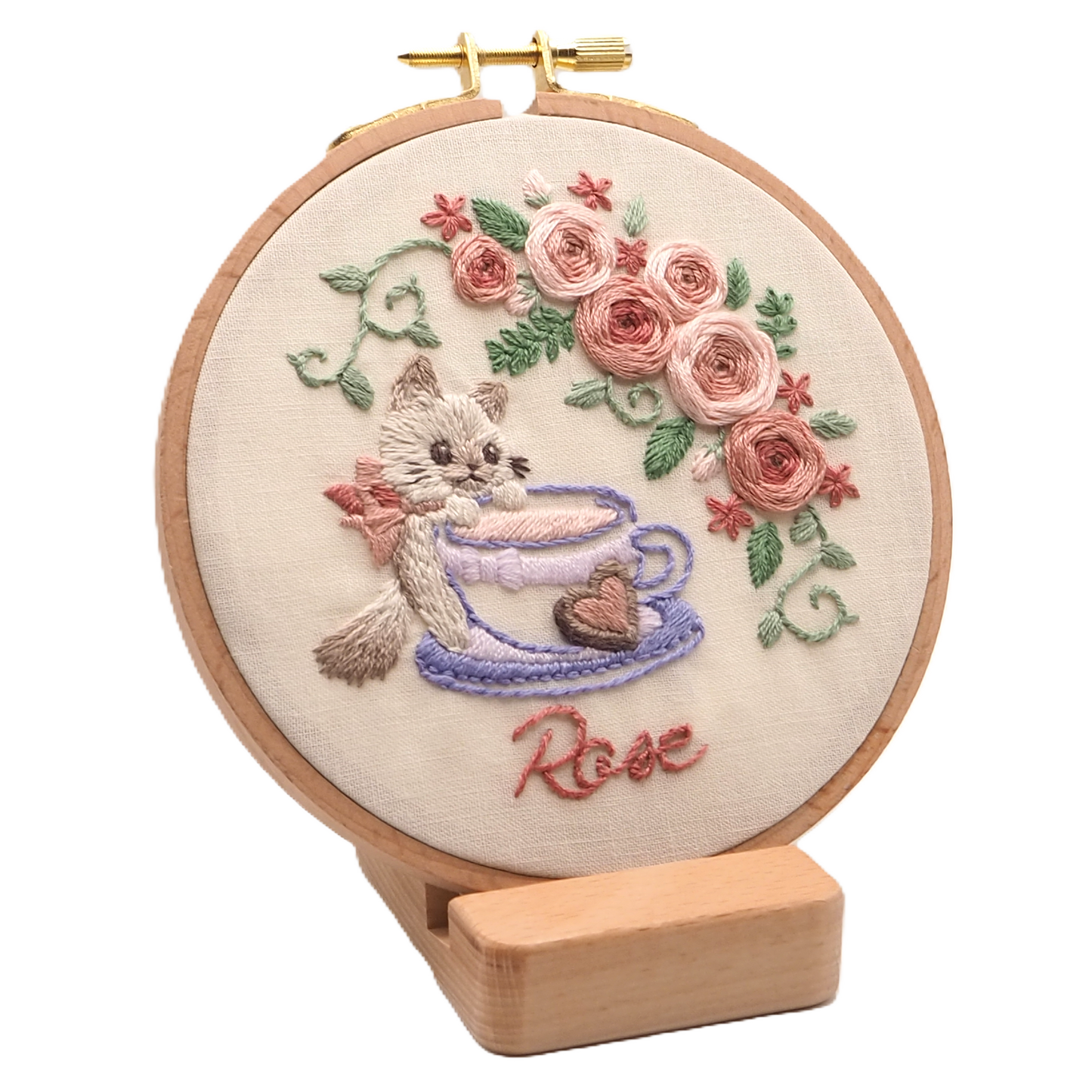 DIY Embroidery Kit Rose Tea from Cat & Tea Collection