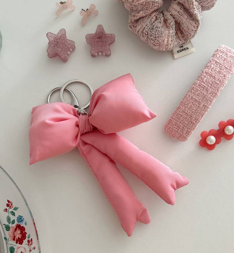 [LISA]Puff Ribbon Balletcore Bow Bag Charm, Key Holder
