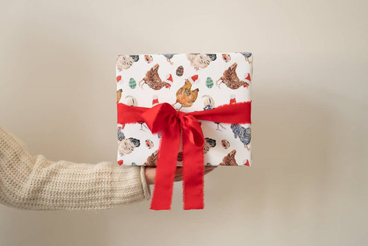 Christmas Chickens in Santa Hats Single Sheet Gift Wrap