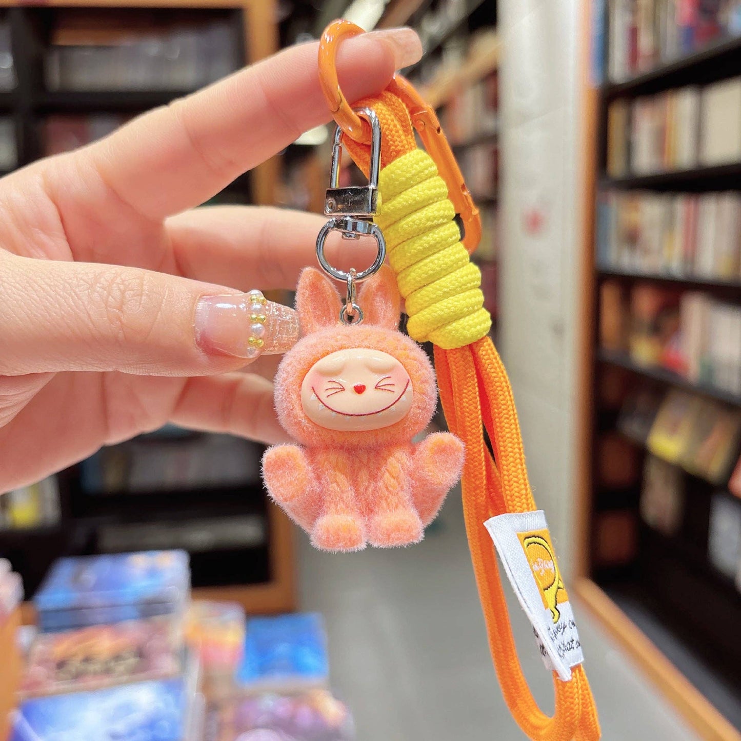 Labubu flocking keychain labubu pendant gift-random emotion
