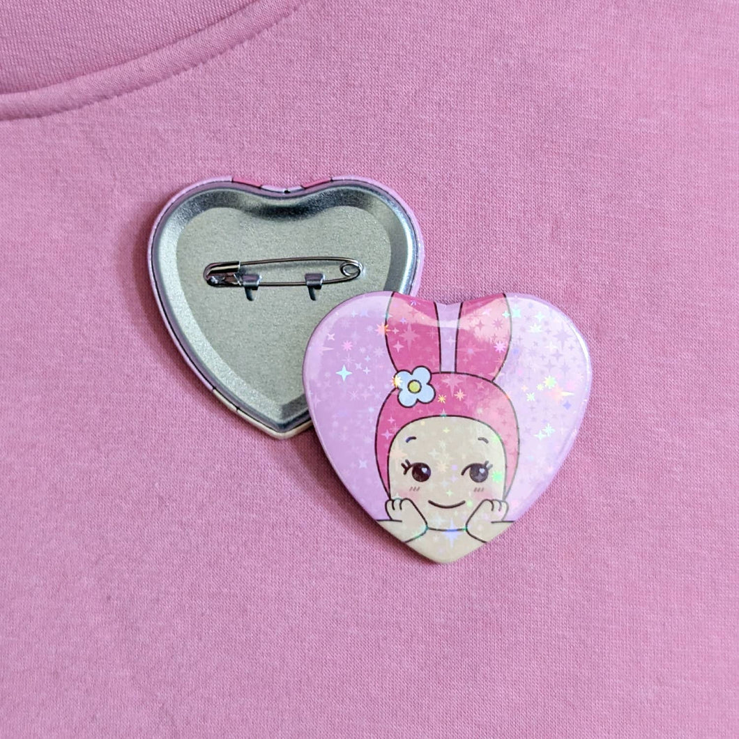 My Melody Baby Sparkle Heart Button