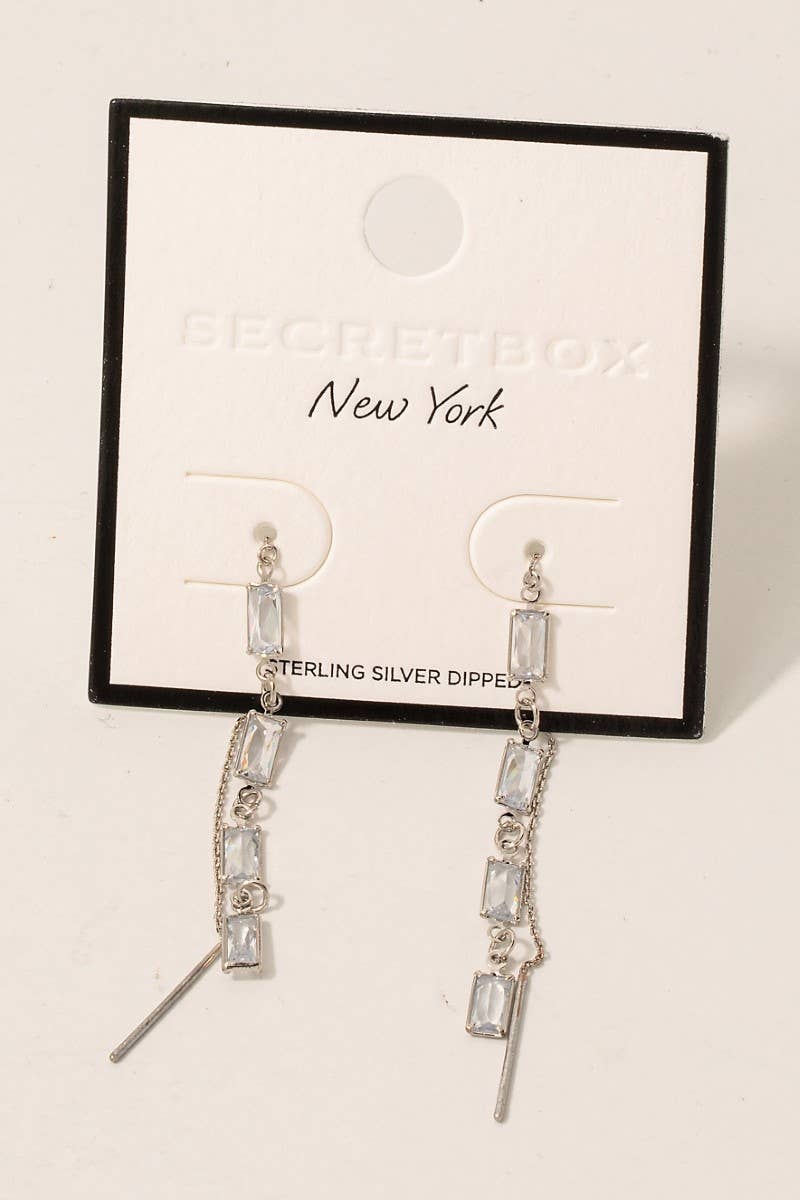 Gold Dipped Baguette Chain Threader Earrings