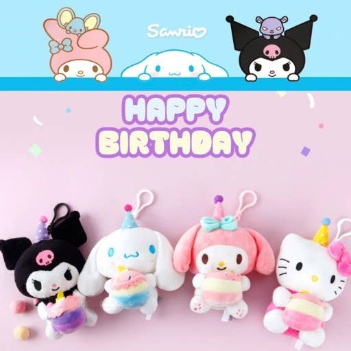 Sanrio Characters with Cake, Party Hat Bag Charm, Plush Toy