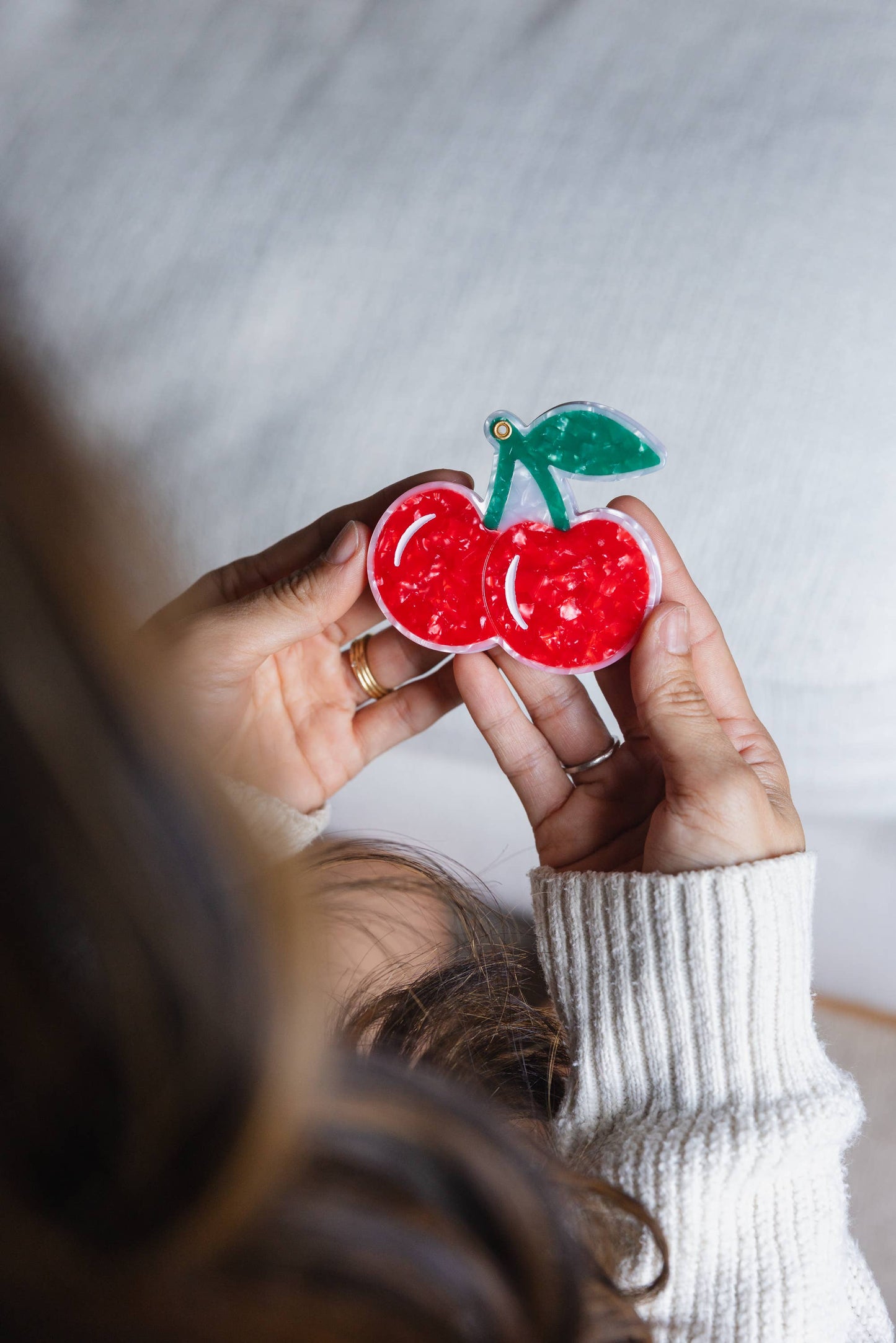 Swing-Hinge Folding Compact Mirror - Cherries - Red & Green
