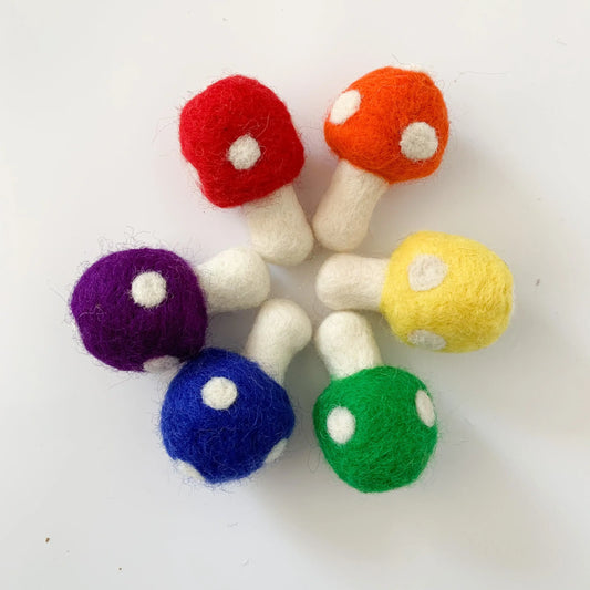 One Primary Rainbow Felt Mushroom