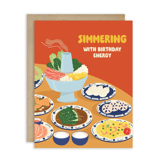 Hot Pot Simmering Cute Birthday Cards | Asian Soup Food Happy Greeting