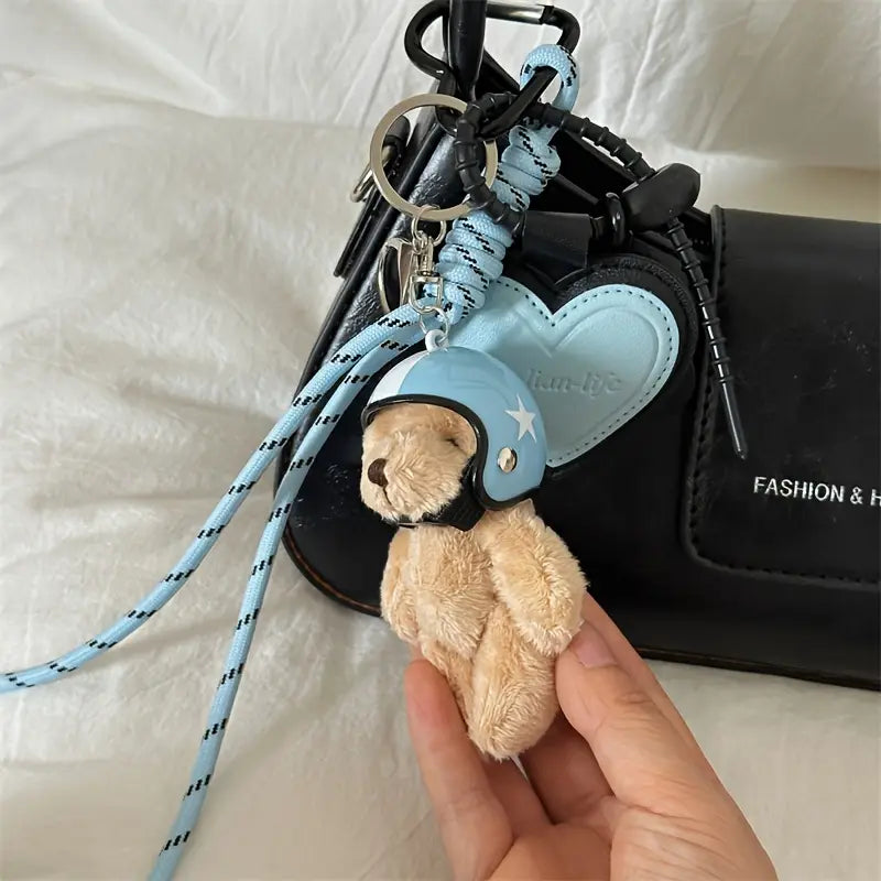 Baby Blue Helmet Bear Keychain