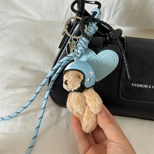 Baby Blue Helmet Bear Keychain