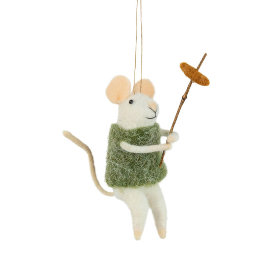 Felt Mouse Ornament:  Mouse with herringbone vest with sausage