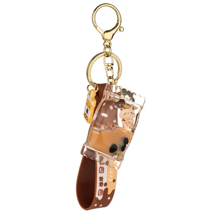 Bears Milk Tea Liquid Effect Sensory Keychain Pillow