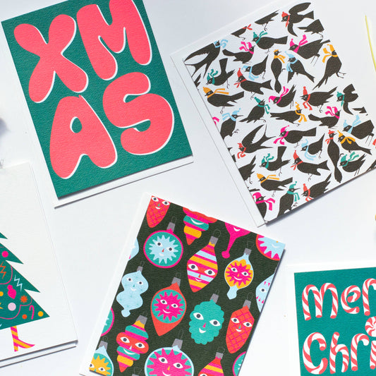 Festive Birds in Hats for the Holidays - holiday notecard