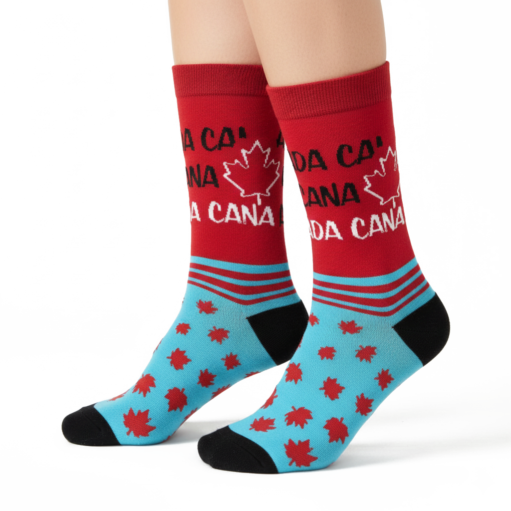 Canada Maple Leaf Crew Socks, Colorful Canadian Flag Graphic Travel Souvenir