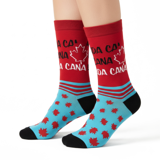Canada Maple Leaf Crew Socks, Colorful Canadian Flag Graphic Travel Souvenir