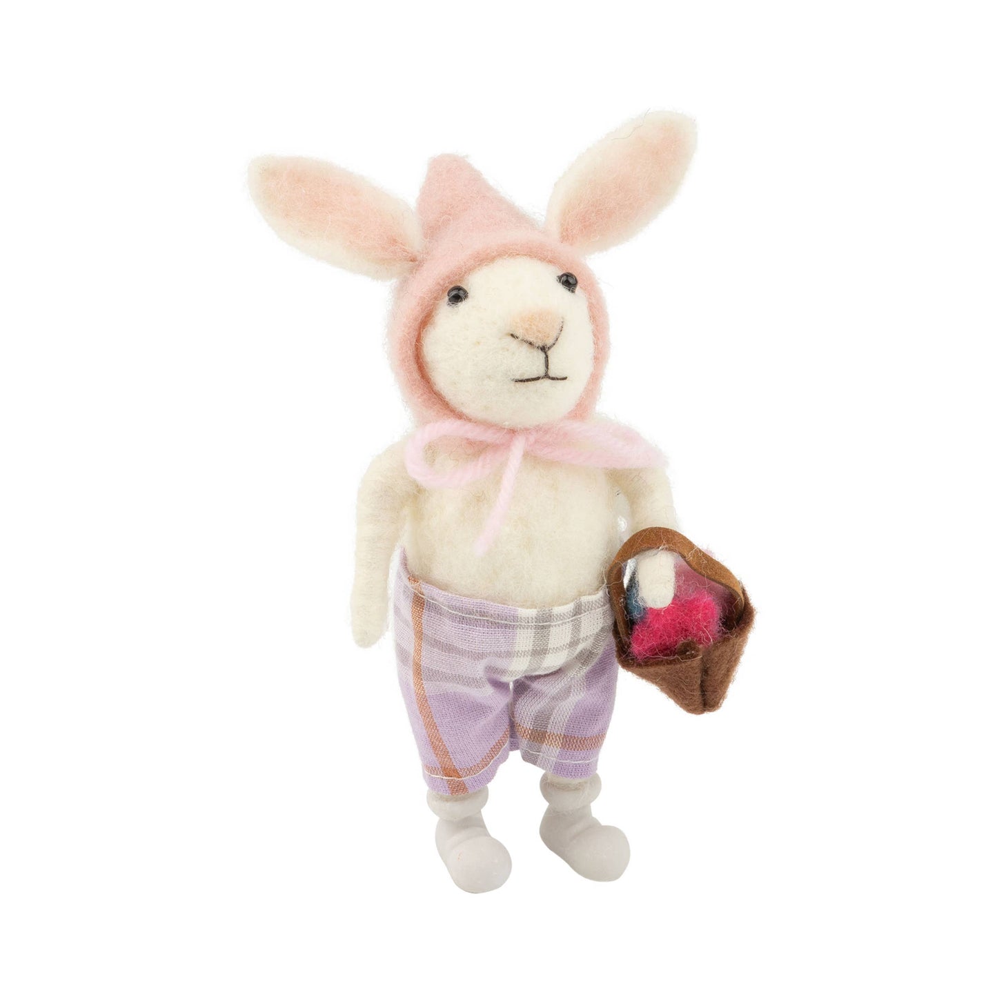 A12753: Felt bunny carry Easter basket TP pink bonnet 5 in