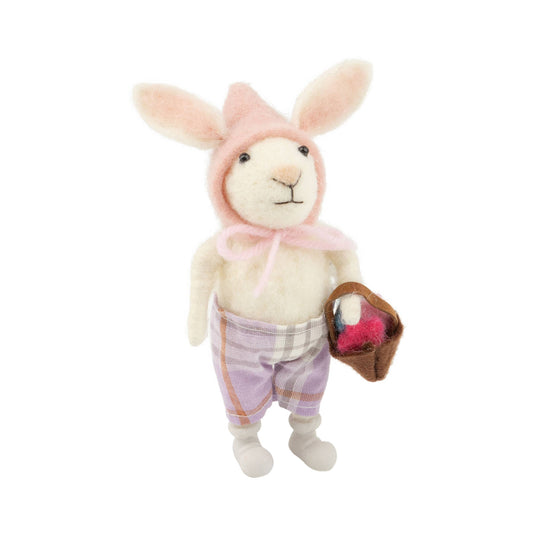 A12753: Felt bunny carry Easter basket TP pink bonnet 5 in