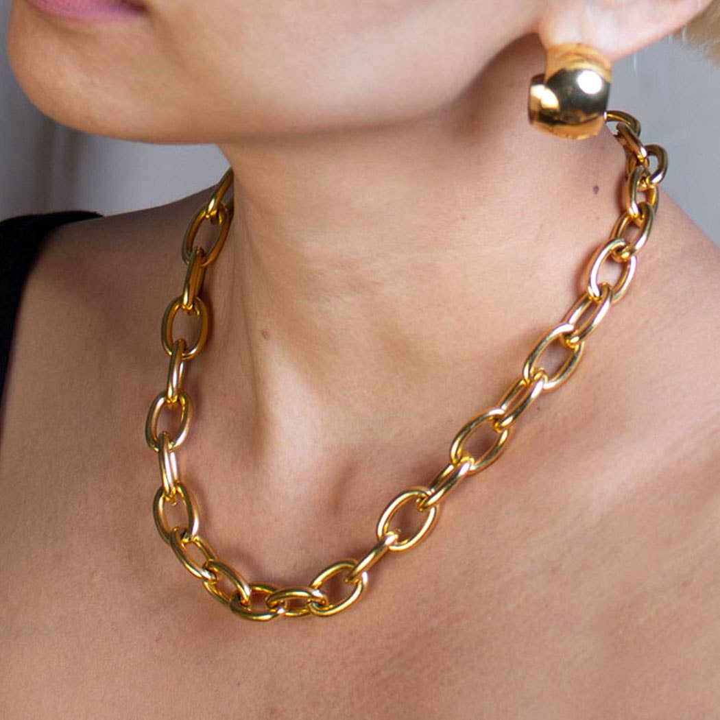1993 Chain Necklace Bold 18K Gold Chain Round Link Statement