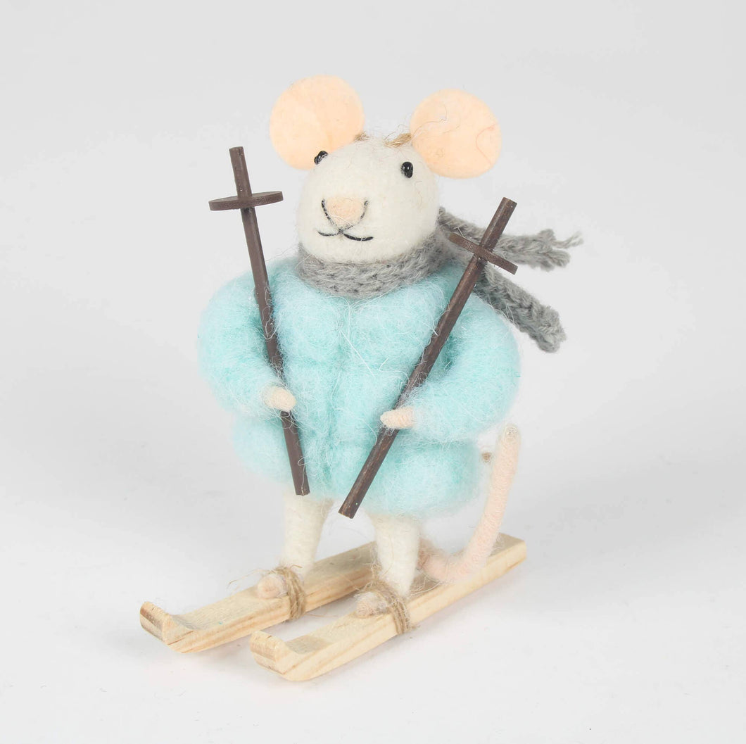 Felt Mouse Skiing In Puffa Jacket And Scarf