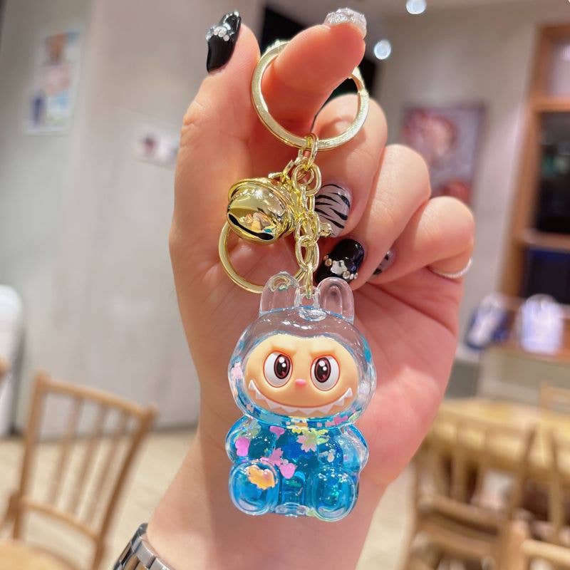 Shiny quicksand labubu keychain bag pendant small gift