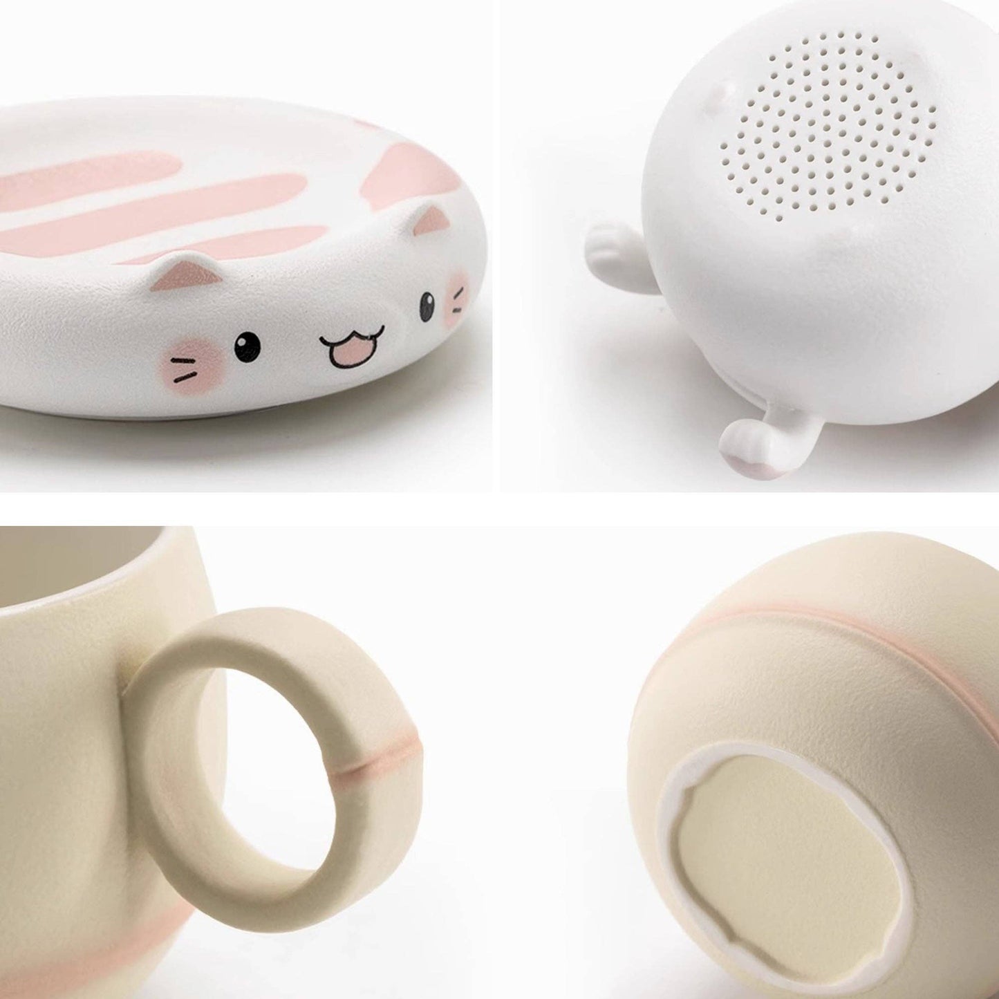 Ceramic mug with lucky cat-shaped filter