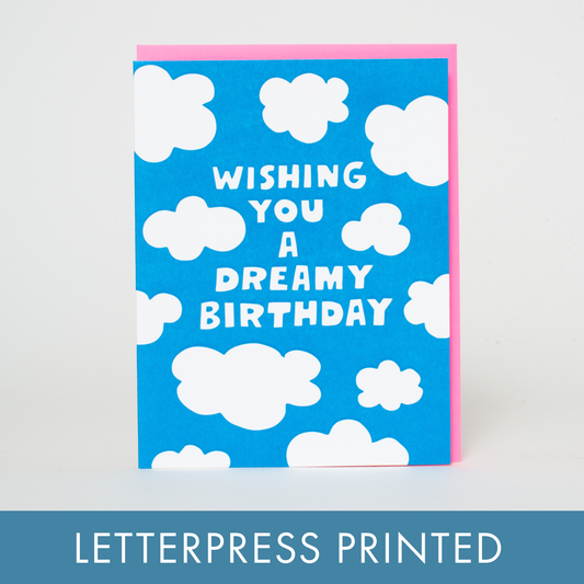 Dreamy Birthday Clouds Letterpress Greeting Card by Ashkahn