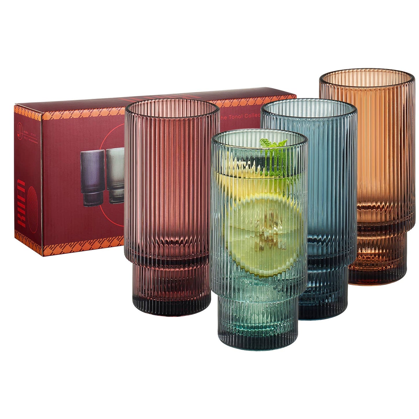 Vintage Art Deco Collins Highball Glasses Ribbed