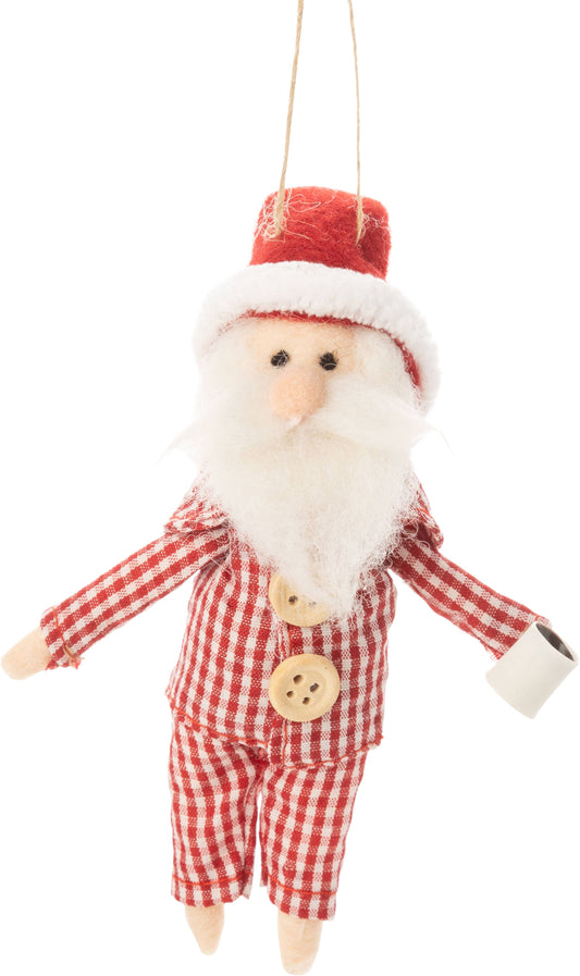 Felt Santa Red Gingham Jammies with Coffee Cup Ornament