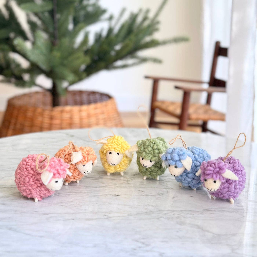 One Felt Fluffy Sheep Ornament Assorted Pastel Tone