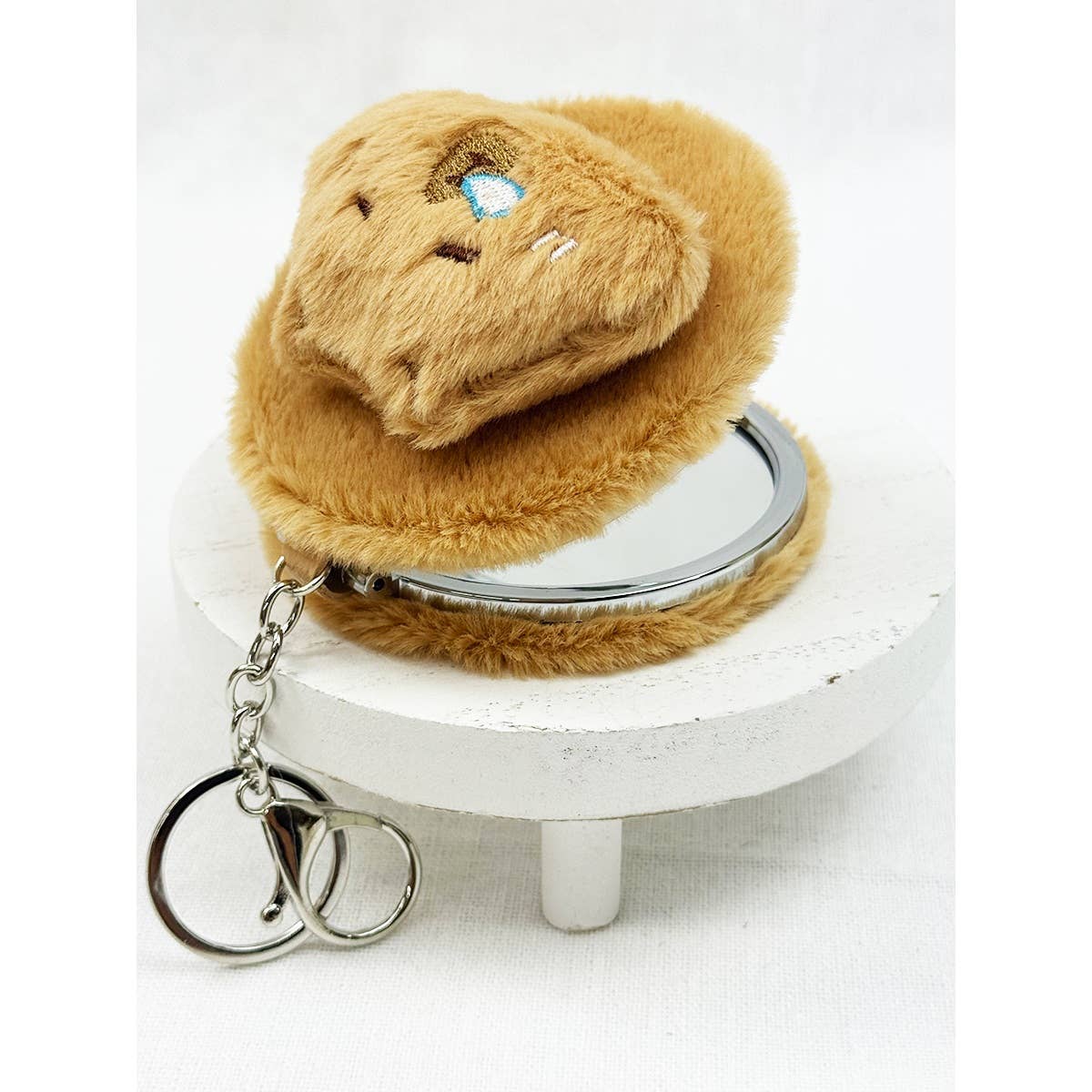 Capybara Plush Compact Mirror with Key Ring